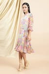 Buy_EWOKE_Multi Color Chiffon Printed Geometric Floral Round Claudia Midi Dress _Online_at_Aza_Fashions