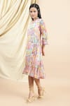 Shop_EWOKE_Multi Color Chiffon Printed Geometric Floral Round Claudia Midi Dress _Online_at_Aza_Fashions