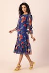 EWOKE_Blue Chiffon Printed Floral Round Whimsilace Midi Dress _Online_at_Aza_Fashions