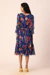 Shop_EWOKE_Blue Chiffon Printed Floral Round Whimsilace Midi Dress _at_Aza_Fashions