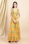 Buy_EWOKE_Yellow Crepe Printed Bird Sweetheart Layla Maxi Dress _at_Aza_Fashions