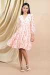 Buy_EWOKE_White Crepe Printed Floral Blossom V-neck Rosalind Fit And Flare Dress _at_Aza_Fashions