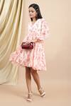 Shop_EWOKE_White Crepe Printed Floral Blossom V-neck Rosalind Fit And Flare Dress _Online_at_Aza_Fashions