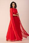 EWOKE_Red Georgette Embroidered Crystals Round Draped Pleated Gown _at_Aza_Fashions