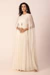 Buy_EWOKE_Ivory Georgette Embroidered Crystals Round Draped Pleated Gown _Online_at_Aza_Fashions