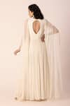 EWOKE_Ivory Georgette Embroidered Crystals Round Draped Pleated Gown _Online_at_Aza_Fashions