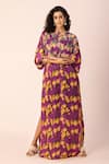 Buy_Ewoke_Purple Satin Embroidery Round Neck Bloom Draped Maxi Dress _at_Aza_Fashions