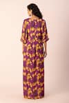 Ewoke_Purple Satin Embroidery Round Neck Bloom Draped Maxi Dress _Online_at_Aza_Fashions