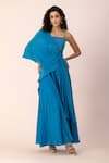 Buy Ewoke Blue Crepe Sequins Asymmetric Aquamarine Embroidered Drape Gown at Aza Fashions Buy_Ewoke_Blue Crepe Sequins Asymmetric Aquamarine Embroidered Drape Gown _at_Aza_Fashions