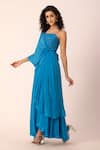 Buy Ewoke Blue Crepe Sequins Asymmetric Aquamarine Embroidered Drape Gown Online at Aza Fashions Buy_Ewoke_Blue Crepe Sequins Asymmetric Aquamarine Embroidered Drape Gown _Online_at_Aza_Fashions