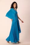 Shop Ewoke Blue Crepe Sequins Asymmetric Aquamarine Embroidered Drape Gown Online at Aza Fashions Shop_Ewoke_Blue Crepe Sequins Asymmetric Aquamarine Embroidered Drape Gown _Online_at_Aza_Fashions