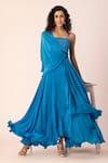 Ewoke Blue Crepe Sequins Asymmetric Aquamarine Embroidered Drape Gown at Aza Fashions Ewoke_Blue Crepe Sequins Asymmetric Aquamarine Embroidered Drape Gown _at_Aza_Fashions