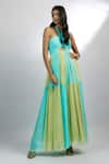 Buy_EWOKE_Blue Georgette Plain Halter Stella Neck Draped Gown _at_Aza_Fashions