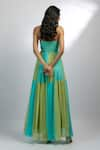 EWOKE_Blue Georgette Plain Halter Stella Neck Draped Gown _Online_at_Aza_Fashions