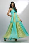 Buy_EWOKE_Blue Georgette Plain Halter Stella Neck Draped Gown _Online_at_Aza_Fashions