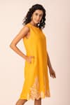 Shop_Ewoke_Yellow Hemp Embroidery Round Neck Floral Border Sheath Dress _Online_at_Aza_Fashions