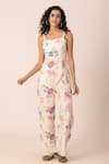 Buy_Ewoke_White Hemp Square Neck Petal Pop Print Jumpsuit _at_Aza_Fashions