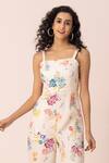 Shop_Ewoke_White Hemp Square Neck Petal Pop Print Jumpsuit _at_Aza_Fashions