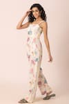 Ewoke_White Hemp Square Neck Petal Pop Print Jumpsuit _at_Aza_Fashions