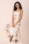 Shop_Ewoke_White Hemp Square Neck Petal Pop Print Jumpsuit 