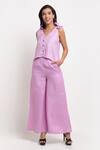 Ewoke_Purple Hemp V-neck V Top And Flared Pant Set _Online_at_Aza_Fashions