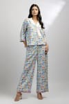 Buy_Ewoke_White Hemp Collared Swan Print Boxy Top And Pant Set _at_Aza_Fashions