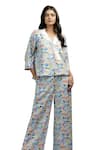Shop_Ewoke_White Hemp Collared Swan Print Boxy Top And Pant Set _Online_at_Aza_Fashions