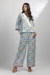 Ewoke_White Hemp Collared Swan Print Boxy Top And Pant Set _at_Aza_Fashions