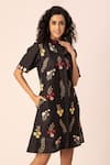 Buy_Ewoke_Black Hemp Embroidery Mandarin Collar Zimmer Floral Shirt Dress _Online_at_Aza_Fashions