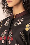 Shop_Ewoke_Black Hemp Embroidery Mandarin Collar Zimmer Floral Shirt Dress _at_Aza_Fashions