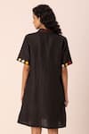 Ewoke_Black Hemp Embroidery Mandarin Collar Zimmer Floral Shirt Dress _Online_at_Aza_Fashions