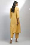 Shop_EWOKE_Yellow Handloom Khadi Embroidery French Knots Floral Neckline Kurta And Pant Set _at_Aza_Fashions