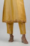 EWOKE_Yellow Handloom Khadi Embroidery French Knots Floral Neckline Kurta And Pant Set _at_Aza_Fashions