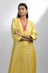 Buy_EWOKE_Yellow Handloom Khadi Embroidery French Knots Floral Neckline Kurta And Pant Set 