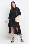 Buy_Ewoke_Black Tencel Collared Asymmetric Shirt Dress _at_Aza_Fashions