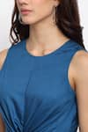 Buy_Ewoke_Blue Tencel Round Neck Behave Front Knotted Dress _Online_at_Aza_Fashions