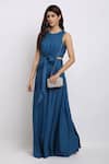 Shop_Ewoke_Blue Tencel Round Neck Behave Front Knotted Dress _Online_at_Aza_Fashions