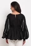Shop_Ewoke_Black Tencel Crystals, Beads V-neck Glass Sleeve Embroidered Top _at_Aza_Fashions