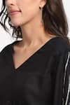 Shop_Ewoke_Black Tencel Crystals, Beads V-neck Glass Sleeve Embroidered Top _Online_at_Aza_Fashions