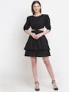 EWOKE_Black Tencel Round Belinda Tiered Dress _Online_at_Aza_Fashions