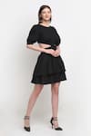 EWOKE_Black Tencel Round Belinda Tiered Dress _at_Aza_Fashions