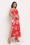 EWOKE_Red Bemberg Silk Printed Floral Cowl Slip Dress _Online_at_Aza_Fashions