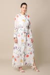 EWOKE_White Chiffon Printed Floral Band Carmen Shirt Dress _Online_at_Aza_Fashions