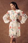 Buy_EWOKE_White Crepe Printed Floral Closed Round Straight Dress _at_Aza_Fashions