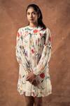 Shop_EWOKE_White Crepe Printed Floral Closed Round Straight Dress _at_Aza_Fashions