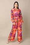 EWOKE_Orange Crepe Printed Flower Band Shirt With Pant _Online_at_Aza_Fashions