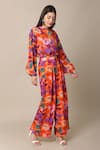 EWOKE_Orange Crepe Printed Flower Band Shirt With Pant _at_Aza_Fashions