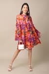 Buy_EWOKE_Orange Crepe Printed Flower Tie Up Bloom Dress _at_Aza_Fashions