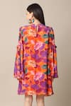 Shop_EWOKE_Orange Crepe Printed Flower Tie Up Bloom Dress _at_Aza_Fashions