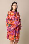 Shop_EWOKE_Orange Crepe Printed Flower Tie Up Bloom Dress _Online_at_Aza_Fashions